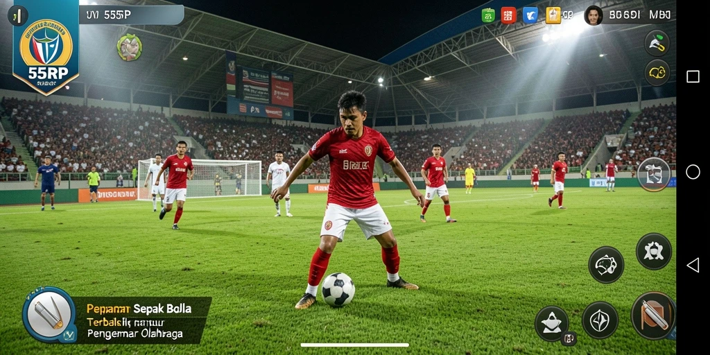 Gameplay seru dalam 55RP saat bertanding di lapangan sepak bola.