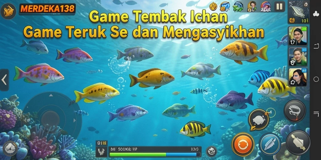 Gameplay MERDEKA138 yang seru dengan berbagai ikan untuk ditembak.