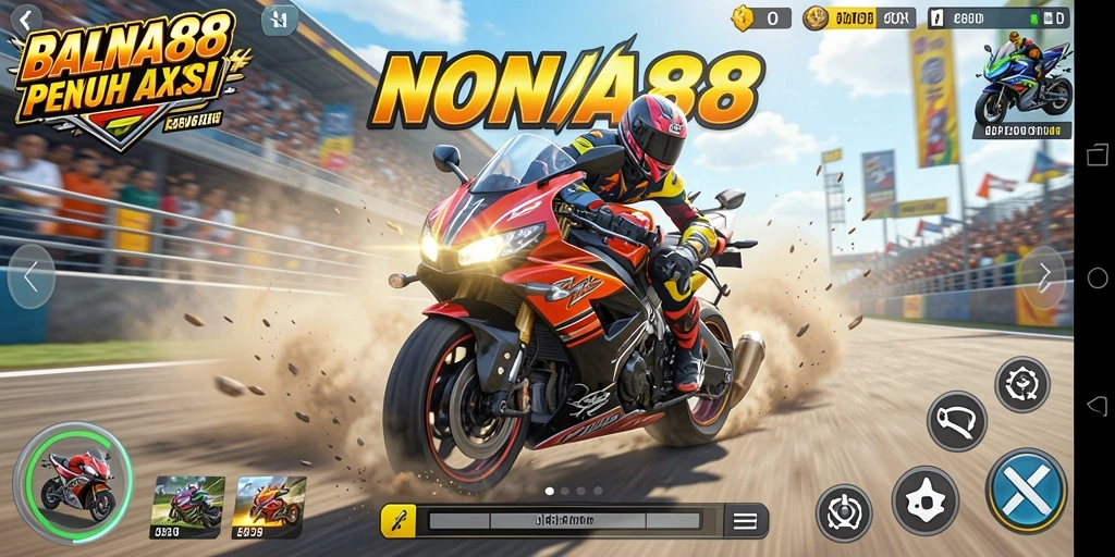 Gameplay NONA88 yang menegangkan dengan balapan motor yang seru.