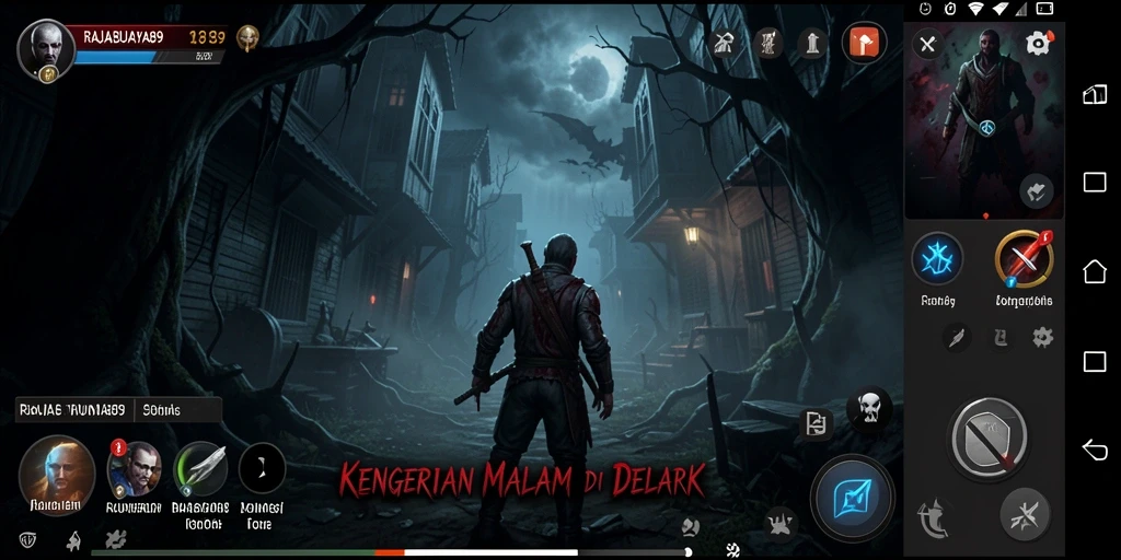 Screenshot gameplay RAJABUAYA89 menampilkan suasana Horror yang mencekam.
