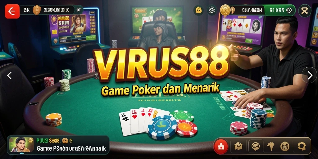 Screenshot gameplay Poker VIRUS88 yang mendebarkan dan interaktif.